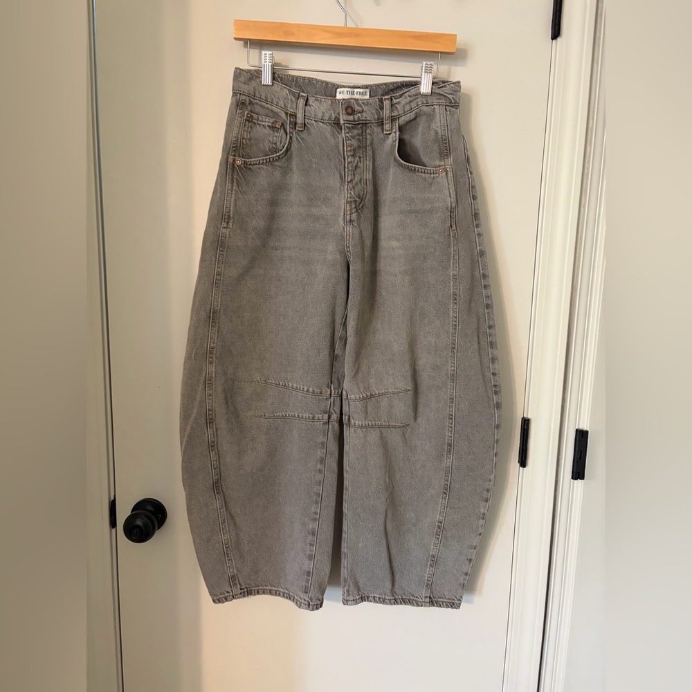 Free People We The Free Good Luck Barrel Light Gray Denim Jeans